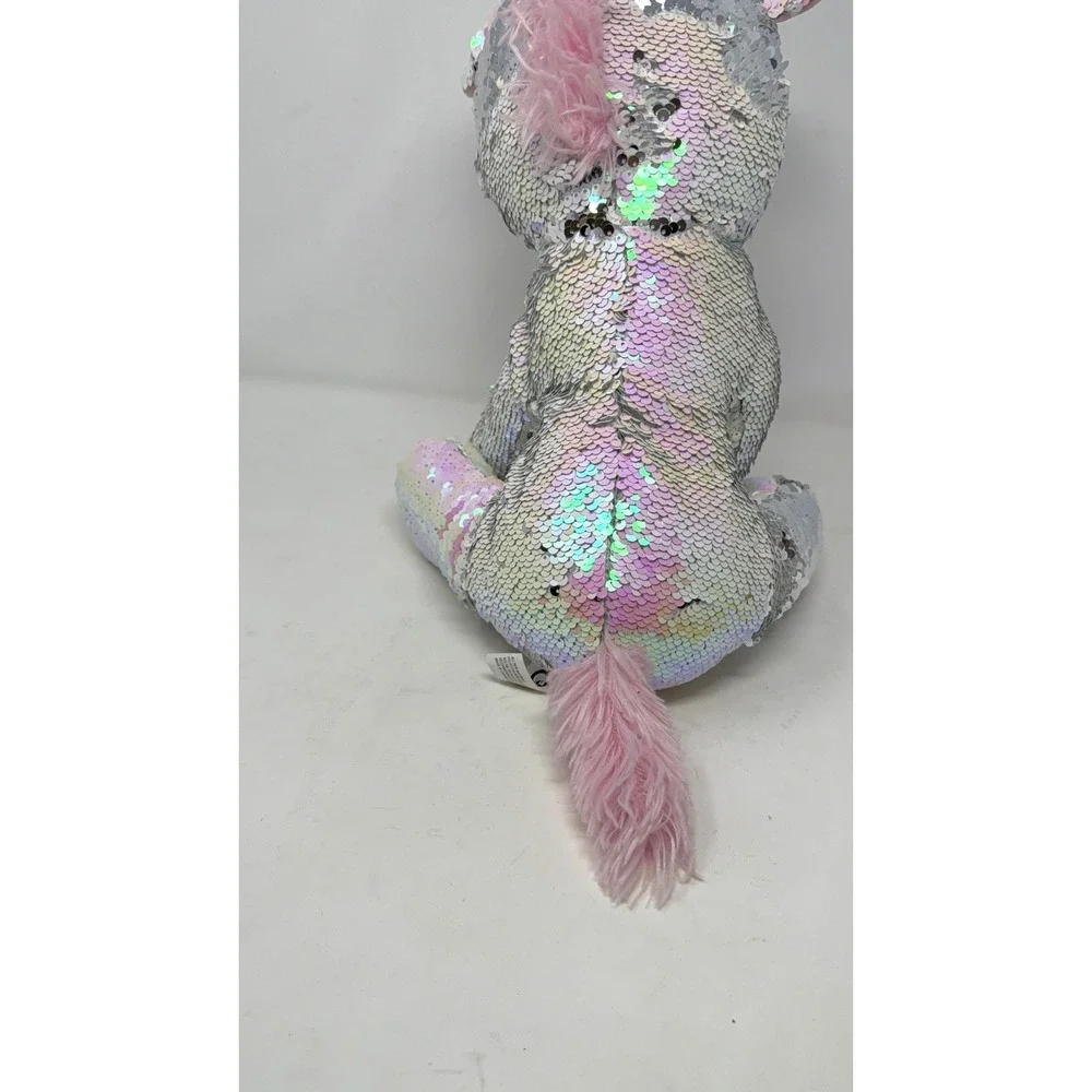 Goffa Reversible Sequin Unicorn Plush Silver Iridescent Pink 15 Inch Toy